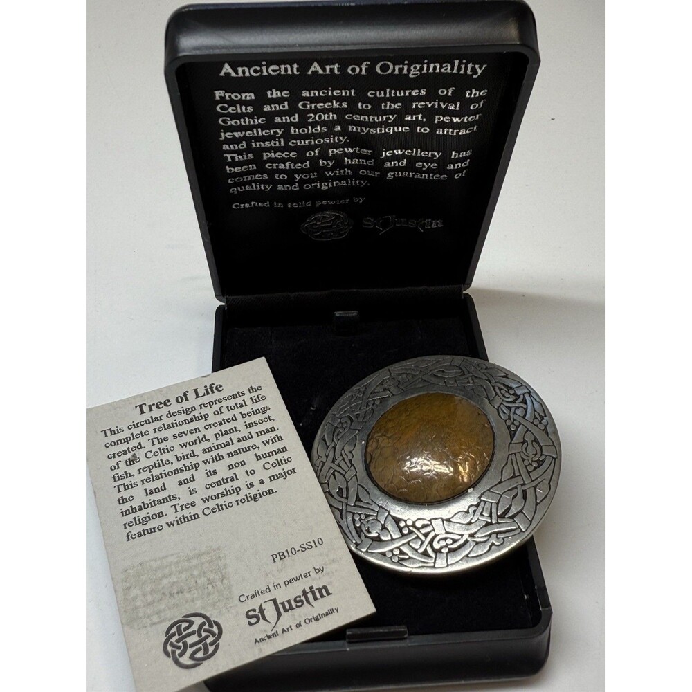 Vintage St Justin Tree Of Life Circular Design Brooch In Orginal Box